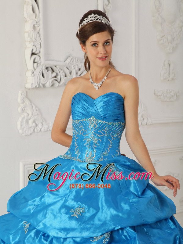 wholesale blue ball gown sweetheart floor-length taffeta appliques quinceanera dress