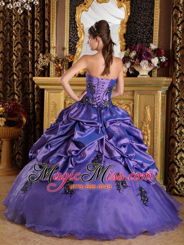 wholesale purple a-line / princess strapless floor-length organza appliques quinceanera dress