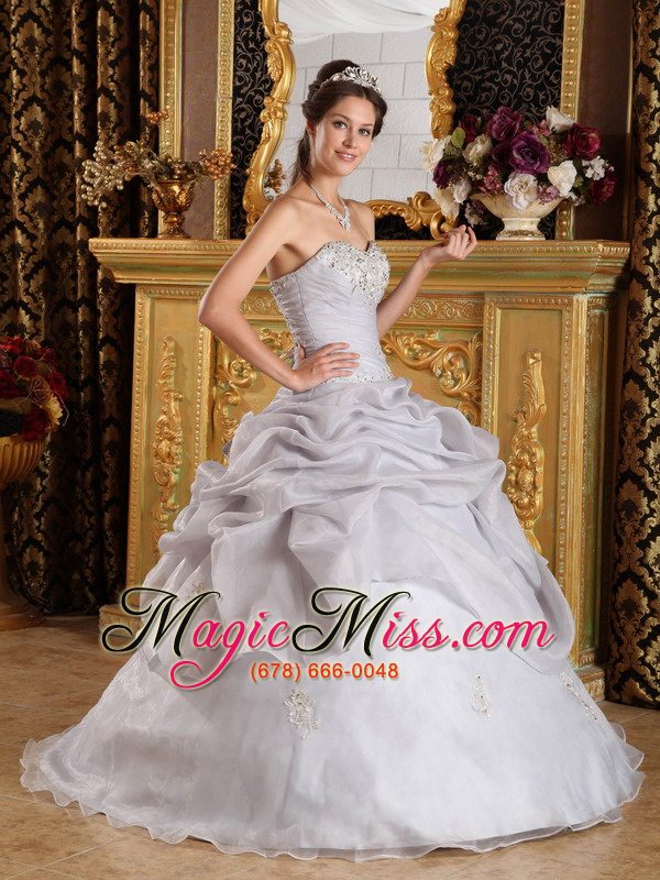 wholesale grey ball gown sweetheart floor-length organza beading quinceanera dress