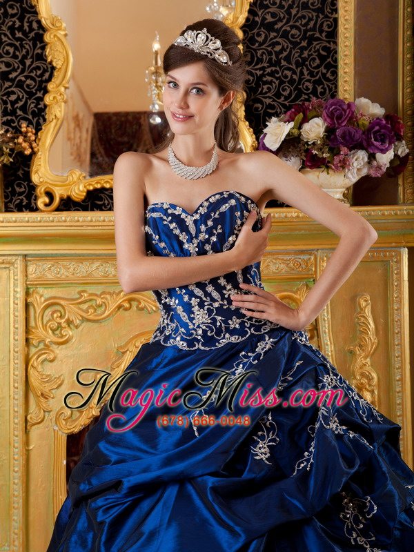 wholesale navy blue ball gown sweetheart floor-length taffeta appliques quinceanera dress