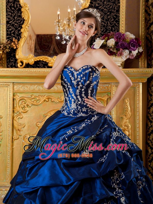 wholesale navy blue ball gown sweetheart floor-length taffeta appliques quinceanera dress