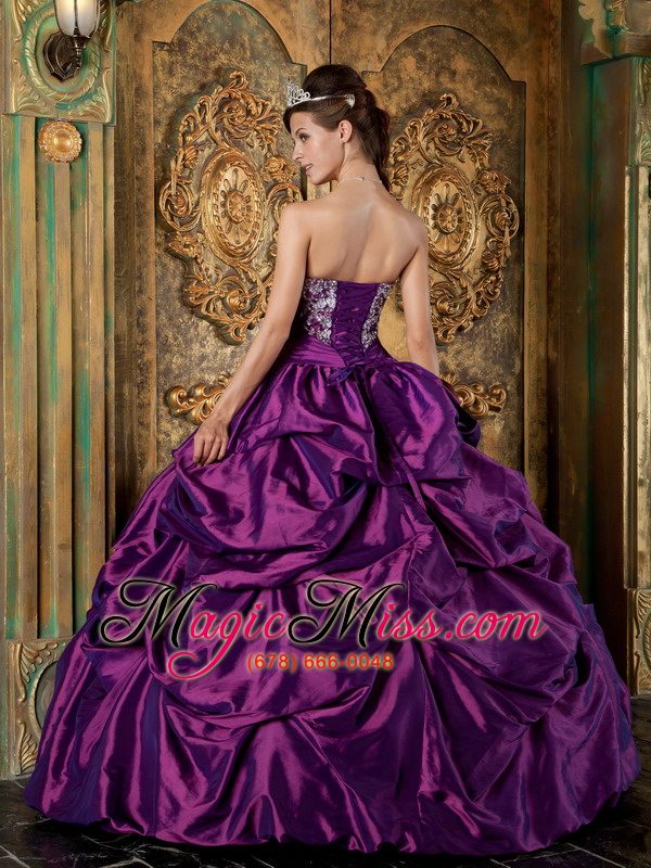 wholesale purple ball gown strapless floor-length taffeta embroidery quinceanera dress