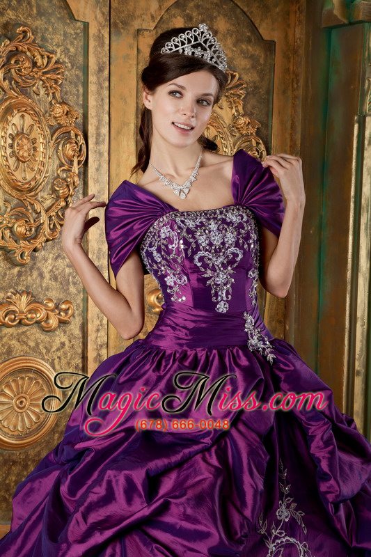 wholesale purple ball gown strapless floor-length taffeta embroidery quinceanera dress