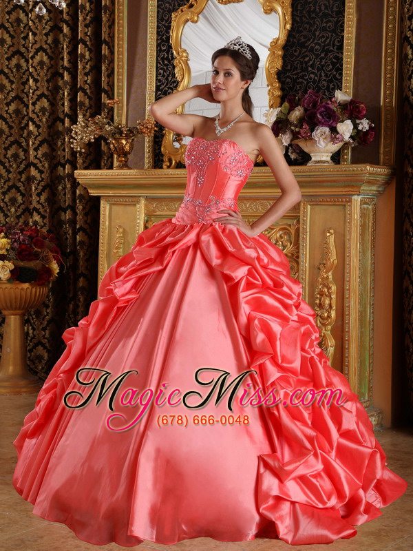 wholesale orange red ball gown sweetheart floor-length taffeta emboridery and beading quinceanera dress