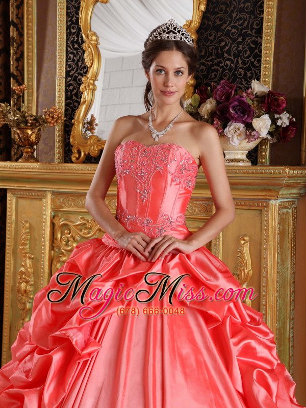 wholesale orange red ball gown sweetheart floor-length taffeta emboridery and beading quinceanera dress