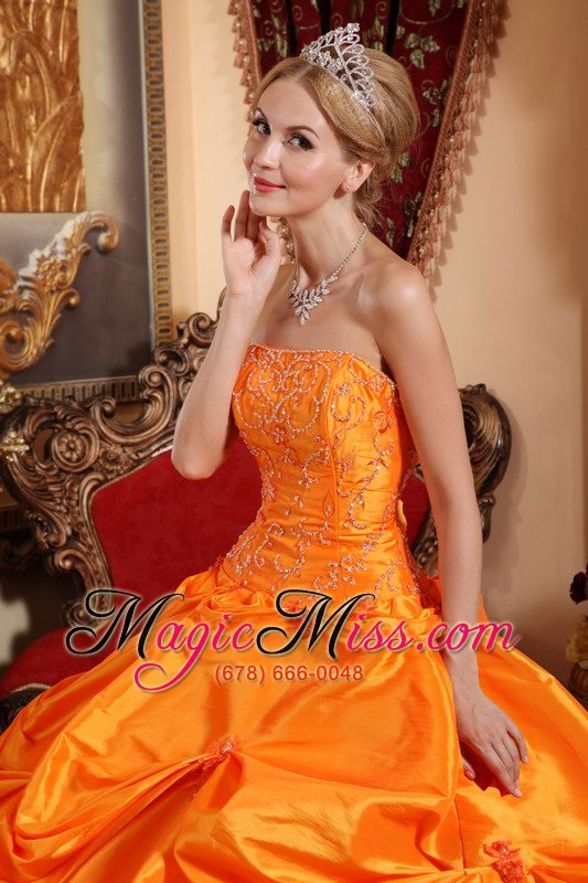 wholesale orange red ball gown strapless floor-length taffeta beading quinceanera dress
