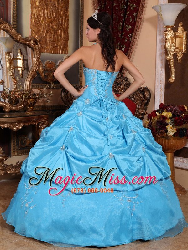 wholesale teal ball gown strapless floor-length taffeta and organza beading quinceanera dress