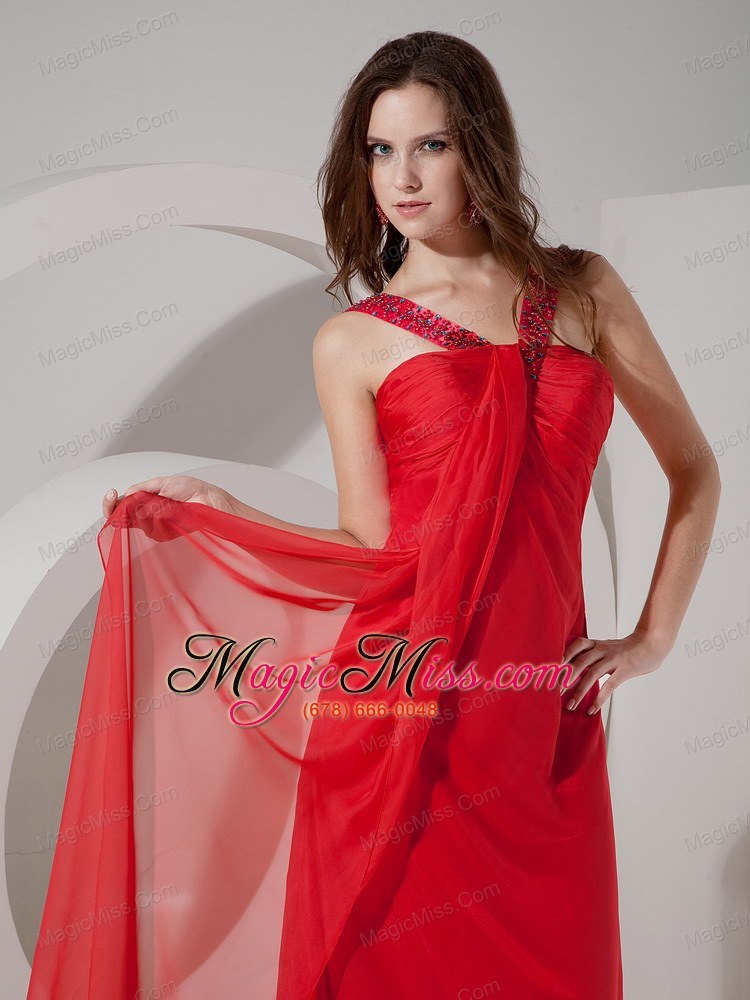 wholesale red empire v-neck chiffon prom dress with beading