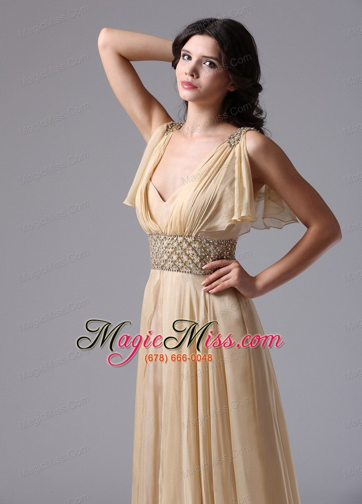 wholesale champagne v-neck in alhambra california and beaded decorate waist for prom dress