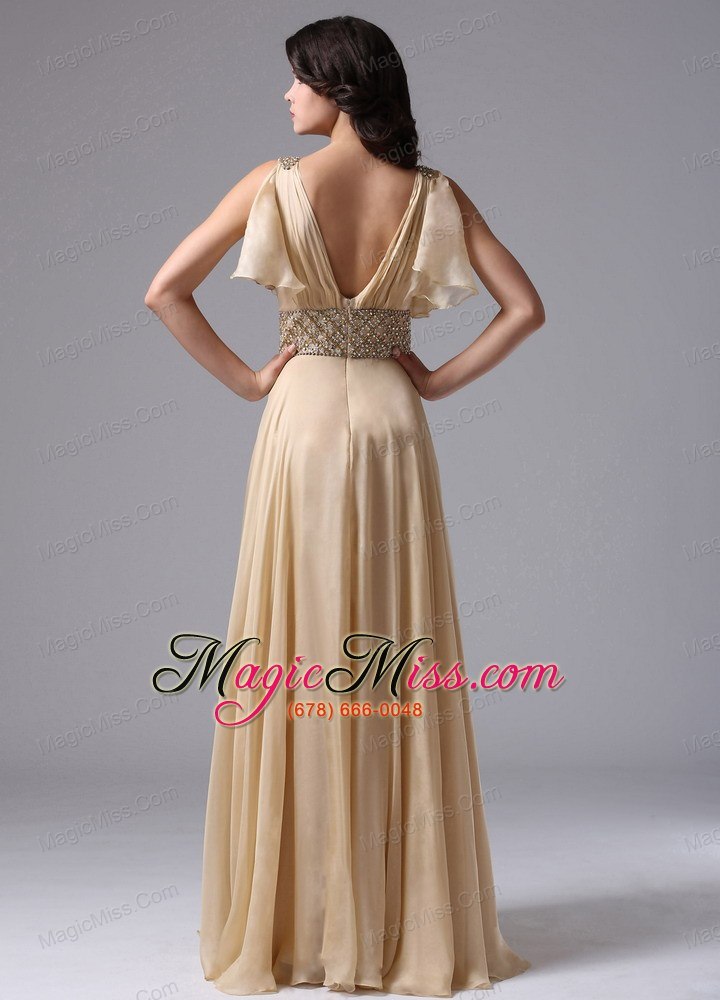 wholesale champagne v-neck in alhambra california and beaded decorate waist for prom dress