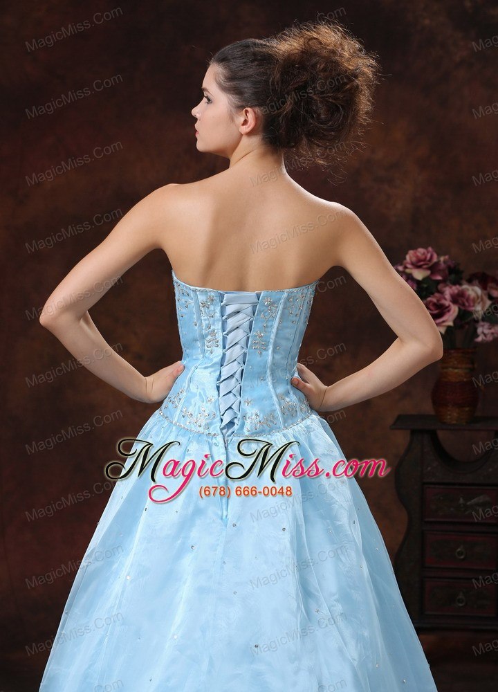 wholesale baby blue appliques bodice and sweetheart for prom dress