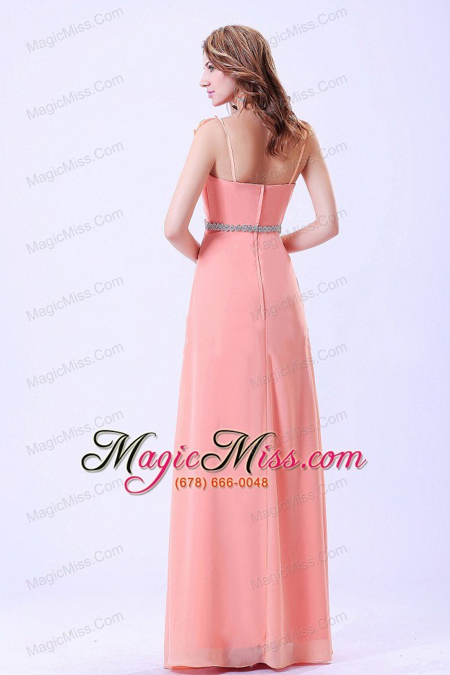 wholesale belt and hand made flower for watermelon prom dress with spaghetti straps chiffon