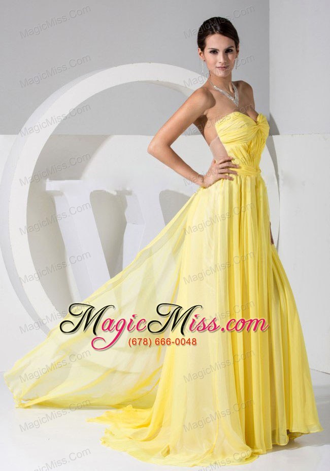 wholesale yellow chiffon sweetheart neckline brush train prom dress 2013