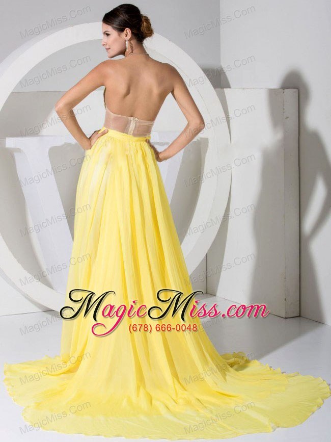 wholesale yellow chiffon sweetheart neckline brush train prom dress 2013
