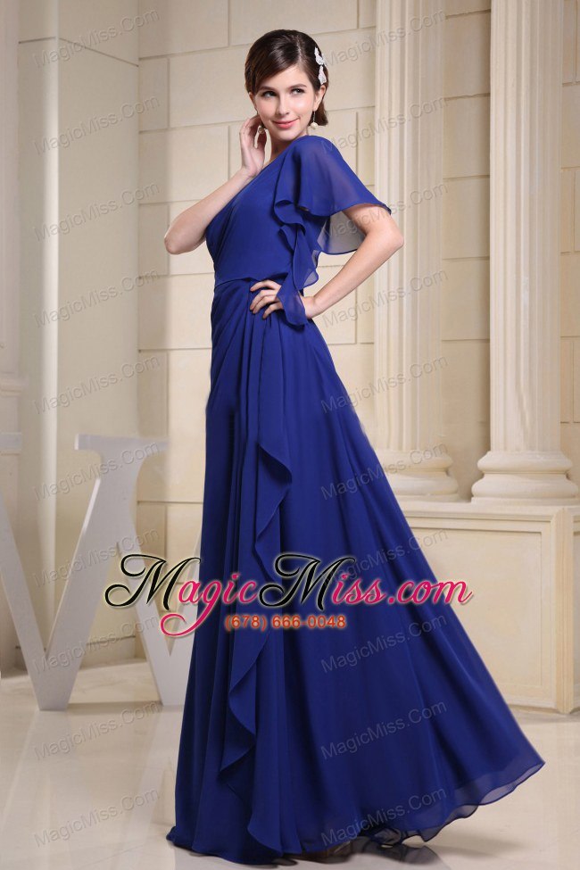wholesale one shoulder blue for prom dress with short sleeve