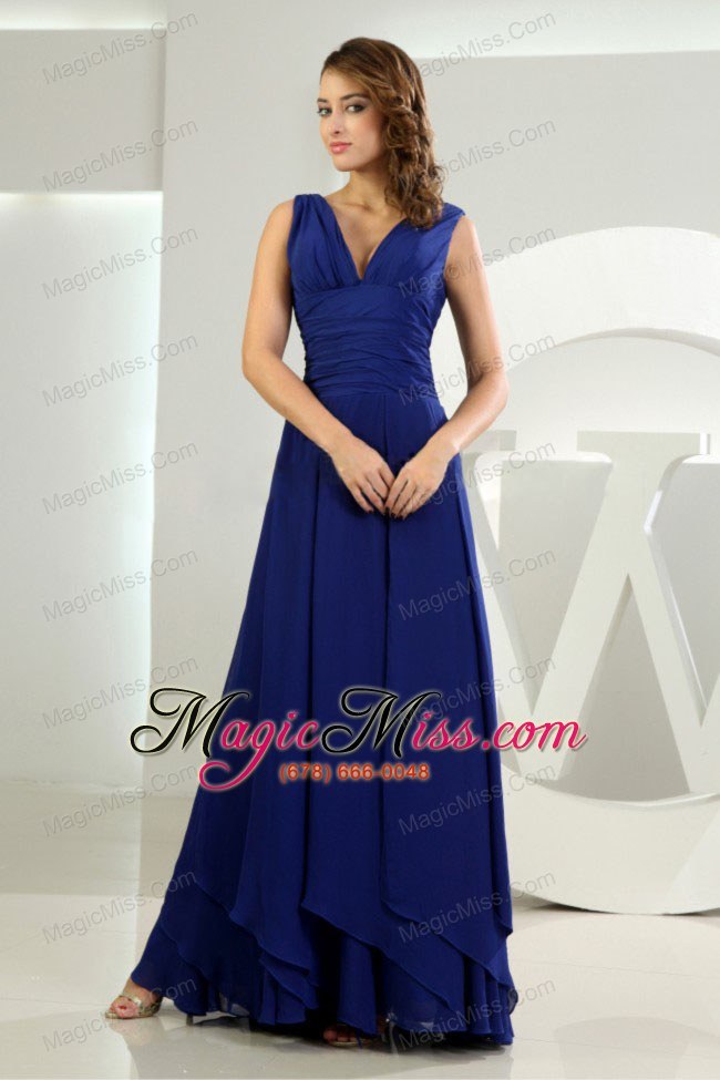 wholesale column / sheath v-neck chiffon royal blue ankle-length bridesmaid dress