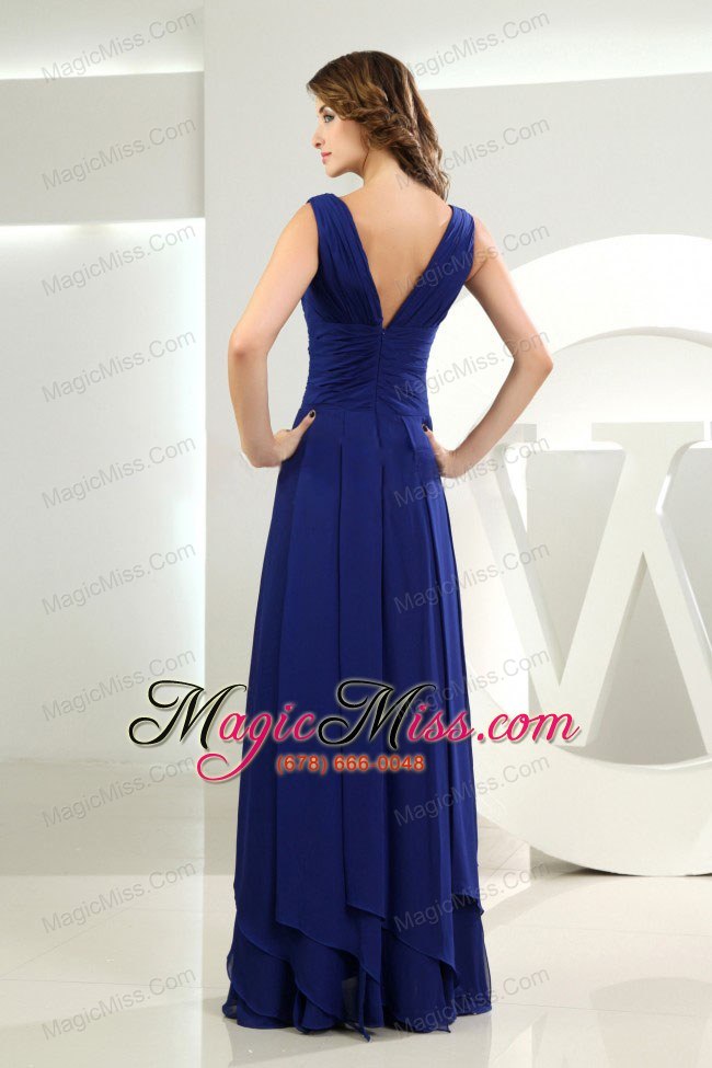 wholesale column / sheath v-neck chiffon royal blue ankle-length bridesmaid dress
