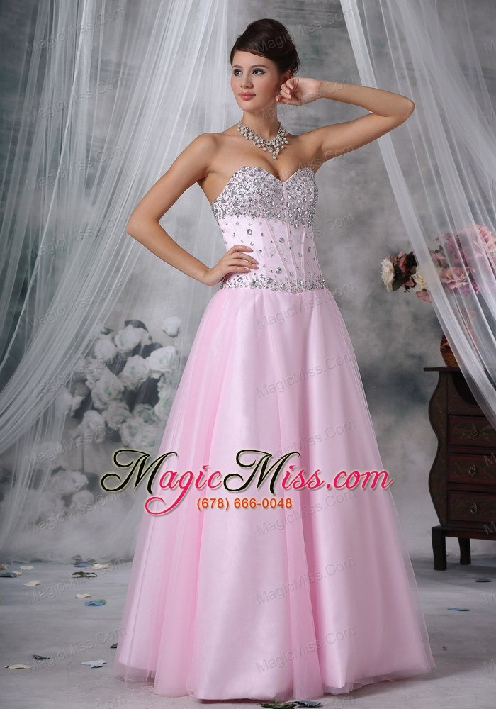 wholesale baby pink empire sweetheart floor-length tulle and satin beading prom dress