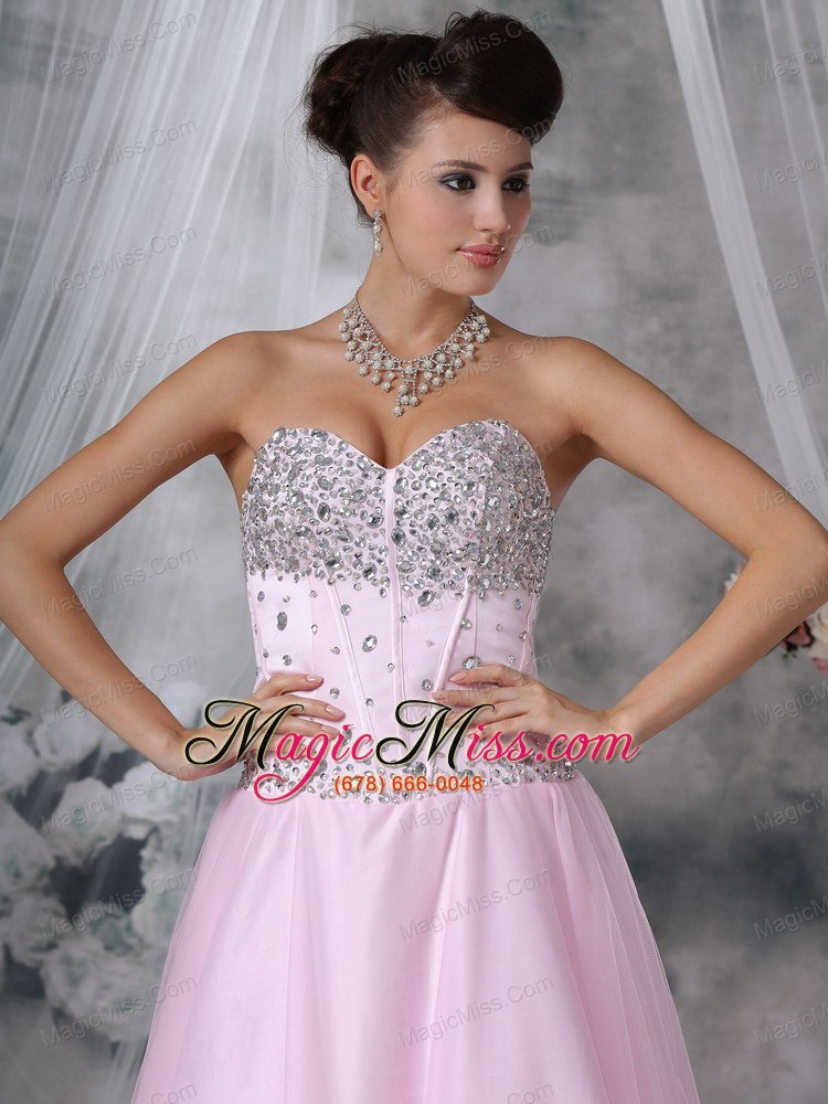 wholesale baby pink empire sweetheart floor-length tulle and satin beading prom dress