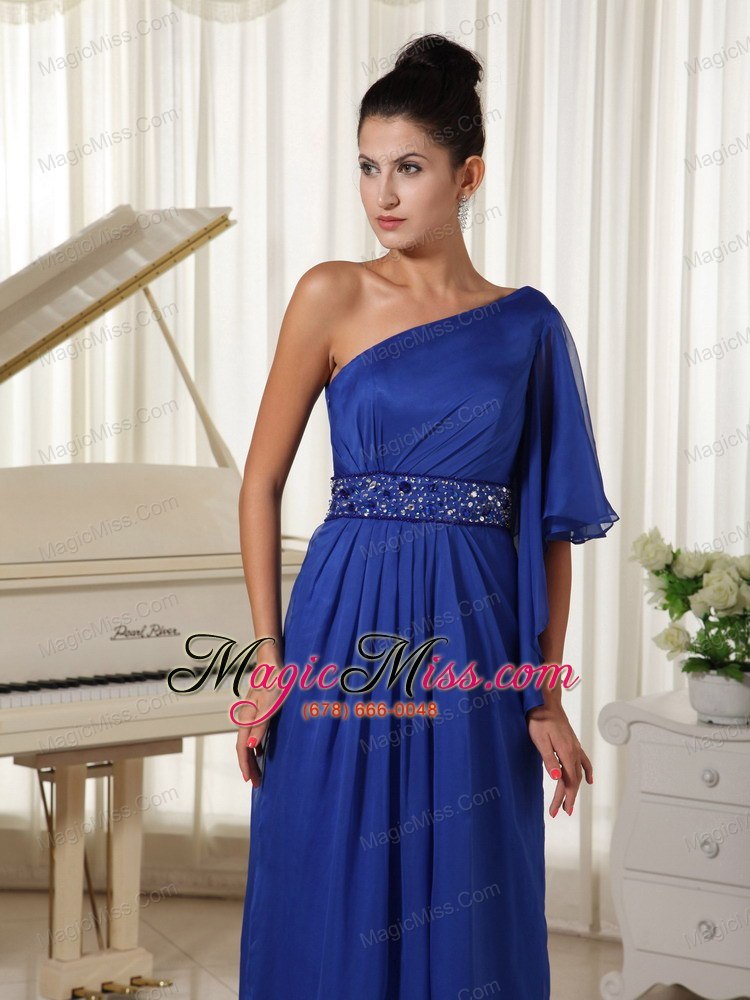 wholesale one shoulder with 1/2-length sleeve beaded decorate waist royal blue mother of the bride dress