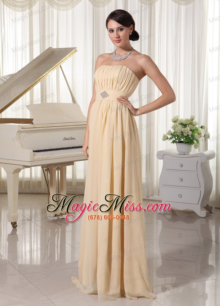 wholesale champagne ruch and beading chiffon prom dress for new arrival