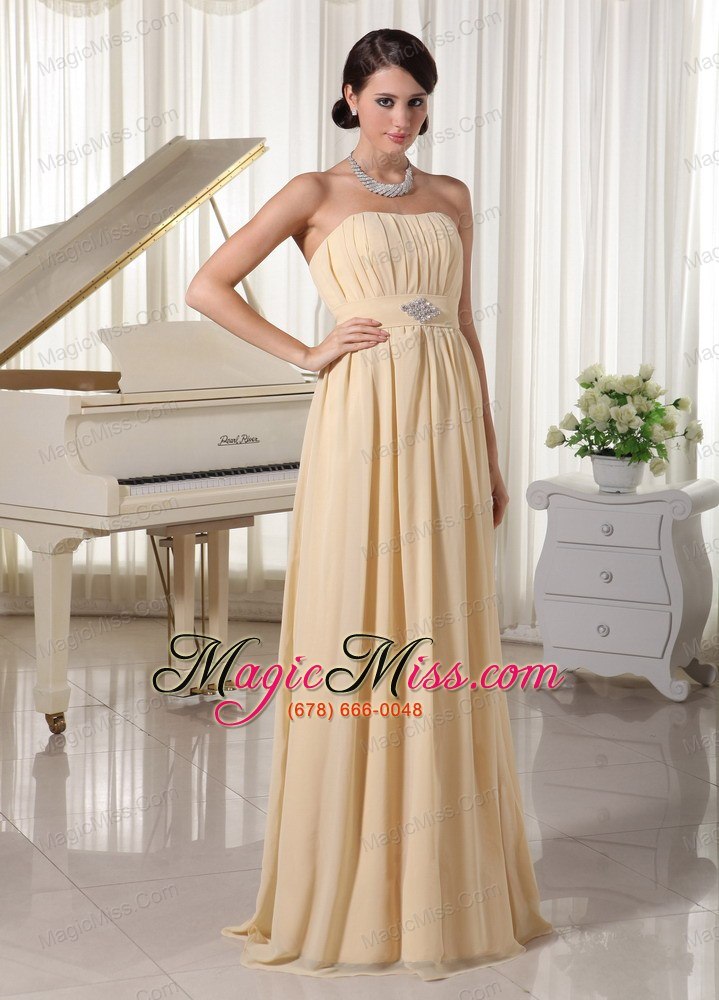 wholesale champagne ruch and beading chiffon prom dress for new arrival