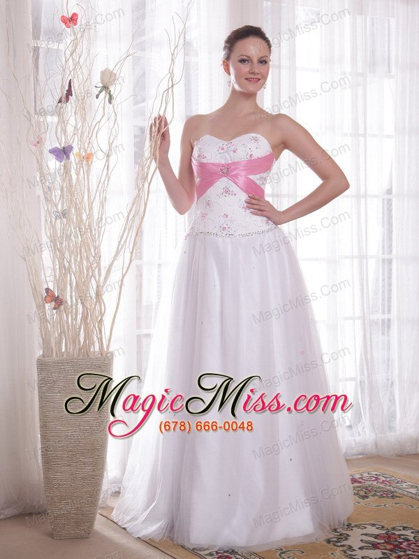 wholesale white a-line / princess sweetheart floor-length tulle and taffeta beading and rhinestones prom / evening dress