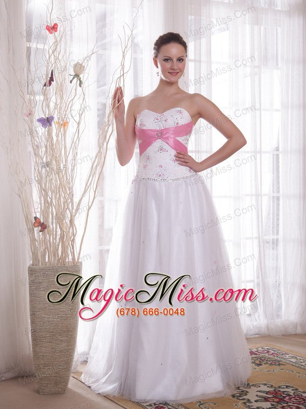 wholesale white a-line / princess sweetheart floor-length tulle and taffeta beading and rhinestones prom / evening dress
