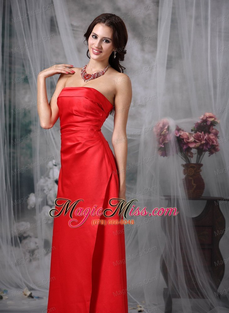 wholesale red elegant bridesmaid dress column / sheath strapless satin floor-length