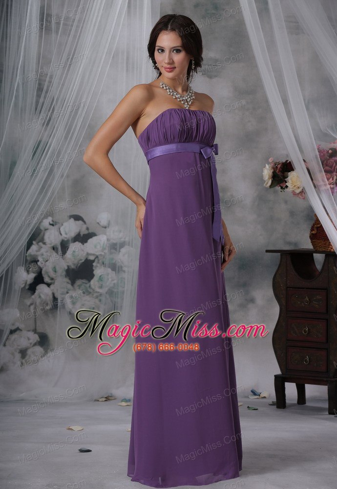 wholesale shenandoah iowa ruched and bowknot decorate bust purple chiffon floor-length strapless for 2013 bridesmaid dress