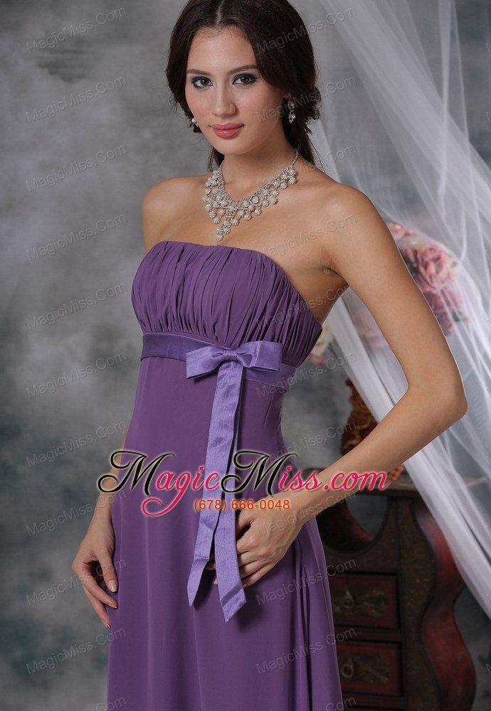 wholesale shenandoah iowa ruched and bowknot decorate bust purple chiffon floor-length strapless for 2013 bridesmaid dress
