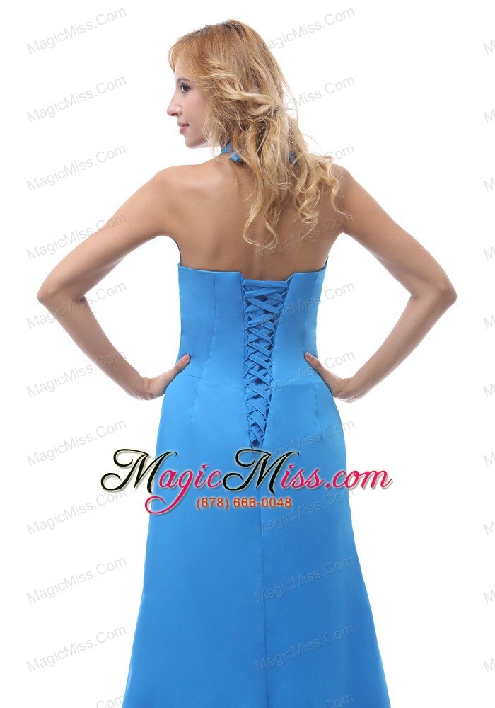 wholesale 2013 sky blue halter beaded prom / evening dress with brush train for custom made