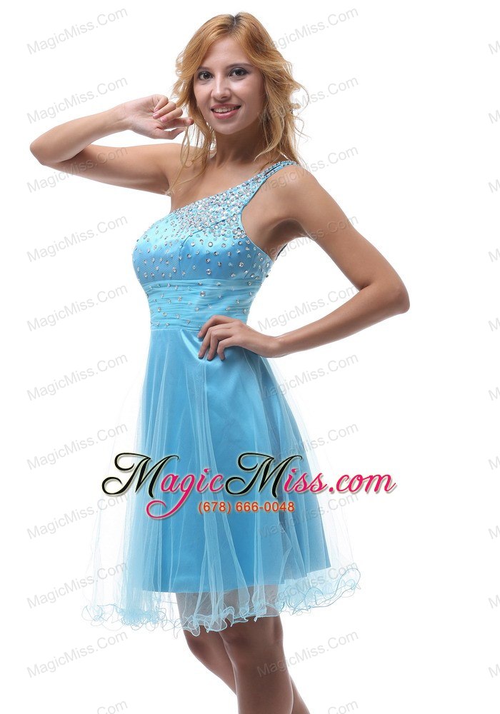 wholesale 2013 beaded decorate one shoulder for aqua blue cocktail / homecoming knee-length in greenville