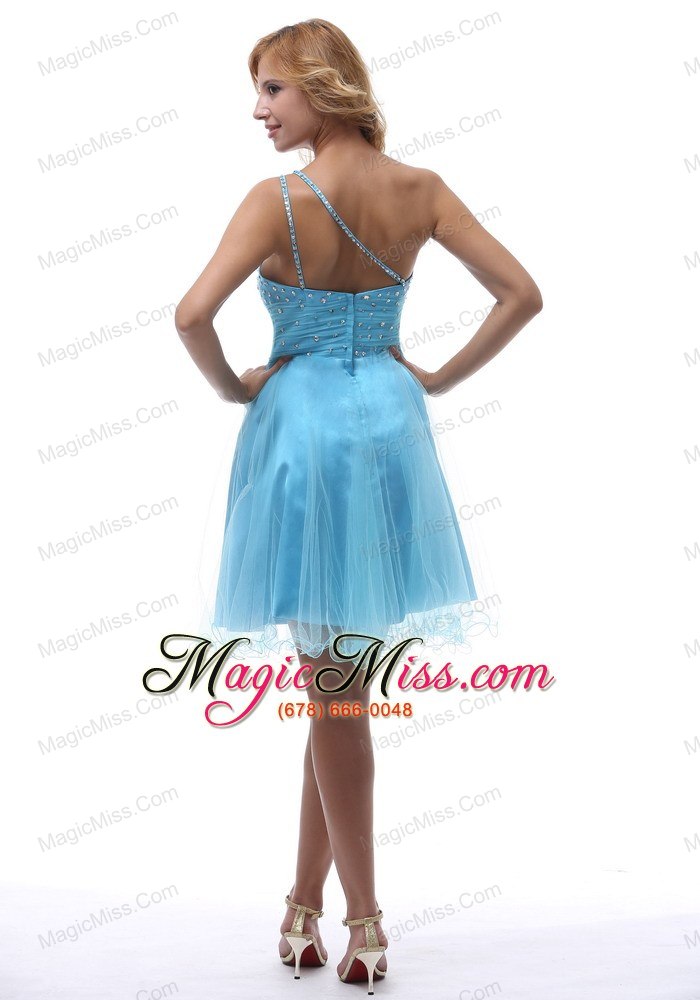 wholesale 2013 beaded decorate one shoulder for aqua blue cocktail / homecoming knee-length in greenville