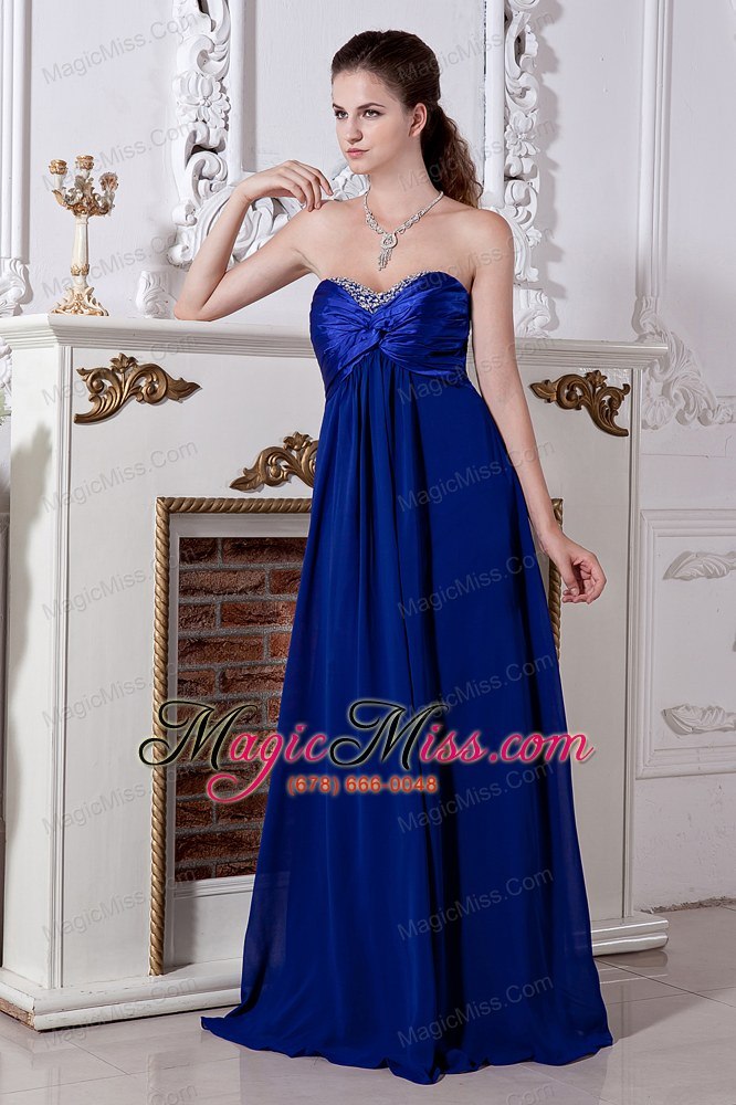 wholesale royal blue empire sweetheart floor-length chiffon beading prom dress