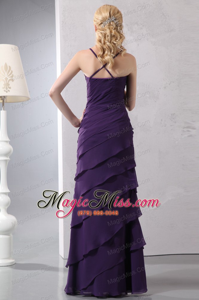 wholesale purple column straps floor-length chiffon ruffled layers prom dress