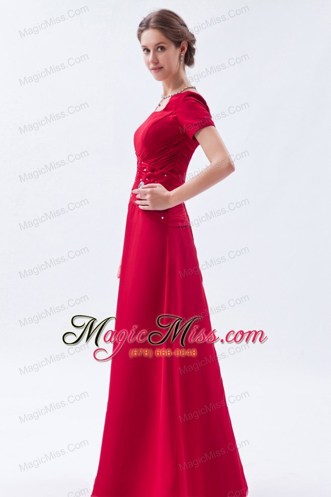wholesale wine red empire scoop prom dress satin beading floor-length