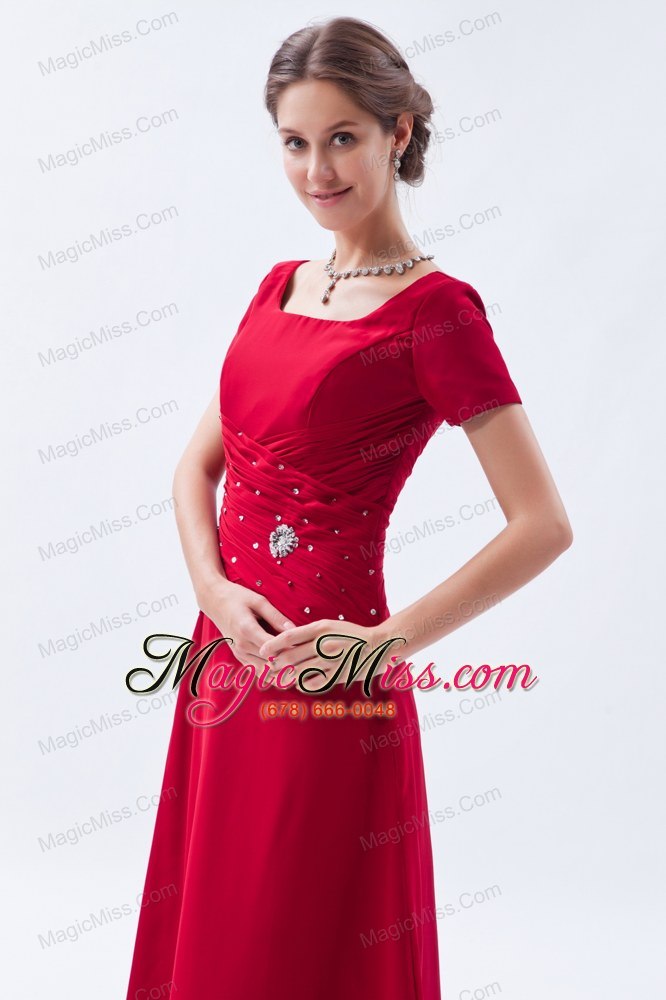 wholesale wine red empire scoop prom dress satin beading floor-length