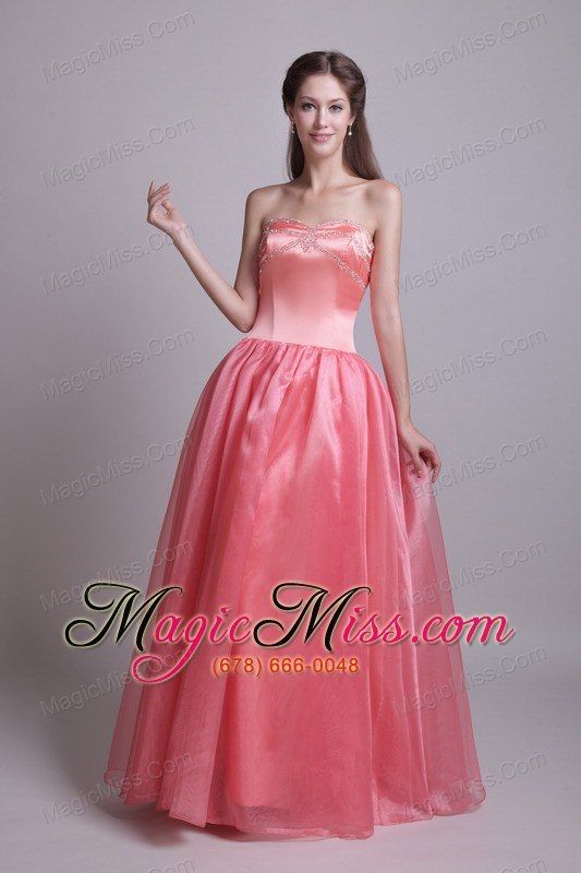 wholesale watermelon a-line / princess sweetheart floor-length organza beading prom dress