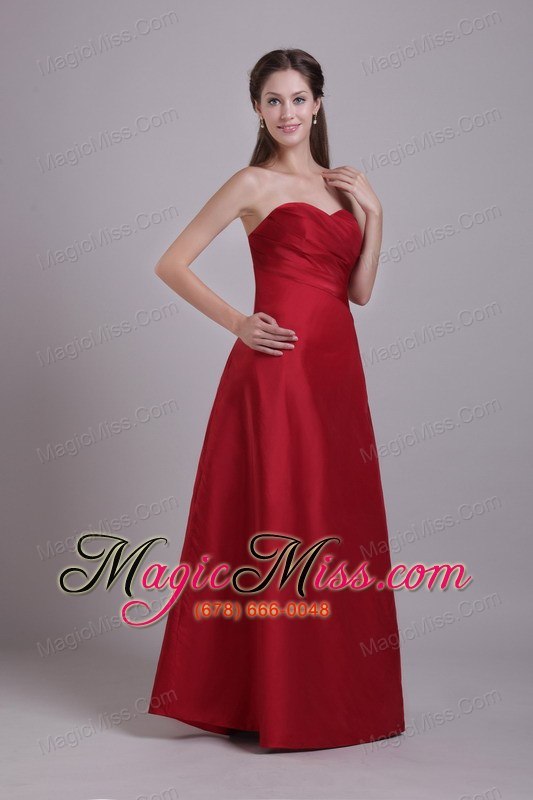 wholesale wine red a-line / princess sweetheart floor-length taffeta ruch prom dress