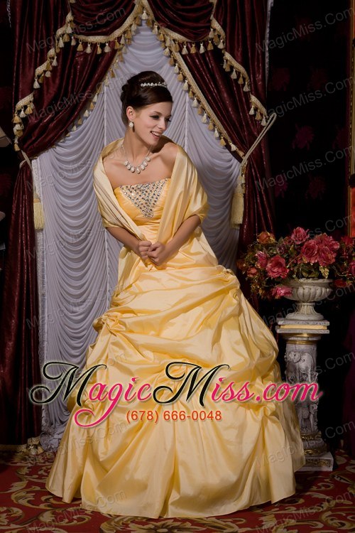 wholesale gold a-line strapless floor-length tafftea beading prom / evening dress