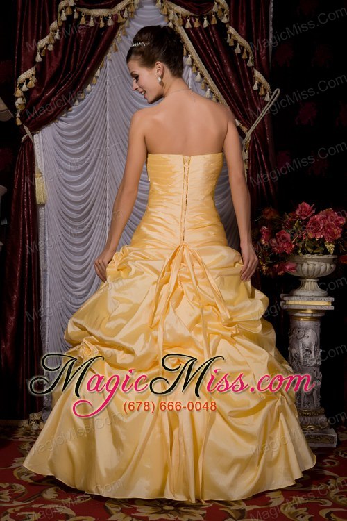 wholesale gold a-line strapless floor-length tafftea beading prom / evening dress