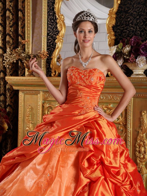 wholesale orange ball gown sweetheart floor-length appliques taffeta quinceanera dress