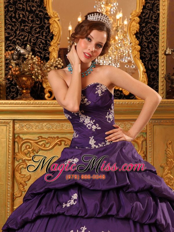 wholesale purple ball gown sweetheart floor-length taffeta beading and appliquesquinceanera dress
