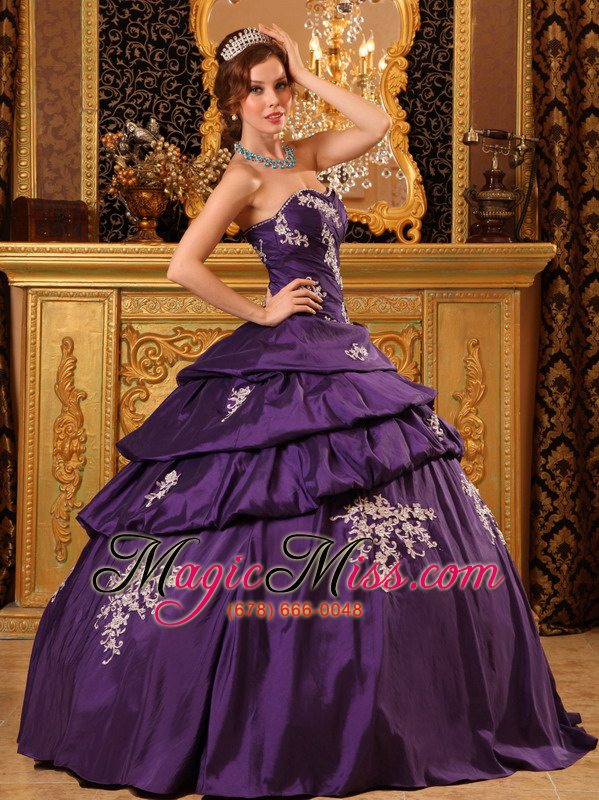wholesale purple ball gown sweetheart floor-length taffeta beading and appliquesquinceanera dress