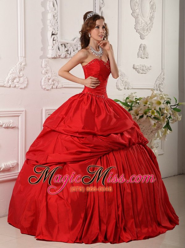 wholesale exclusive ball gown sweetheart floor-length beading taffeta red quinceanera dress