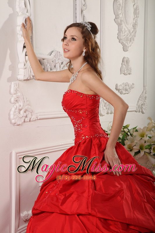 wholesale exclusive ball gown sweetheart floor-length beading taffeta red quinceanera dress