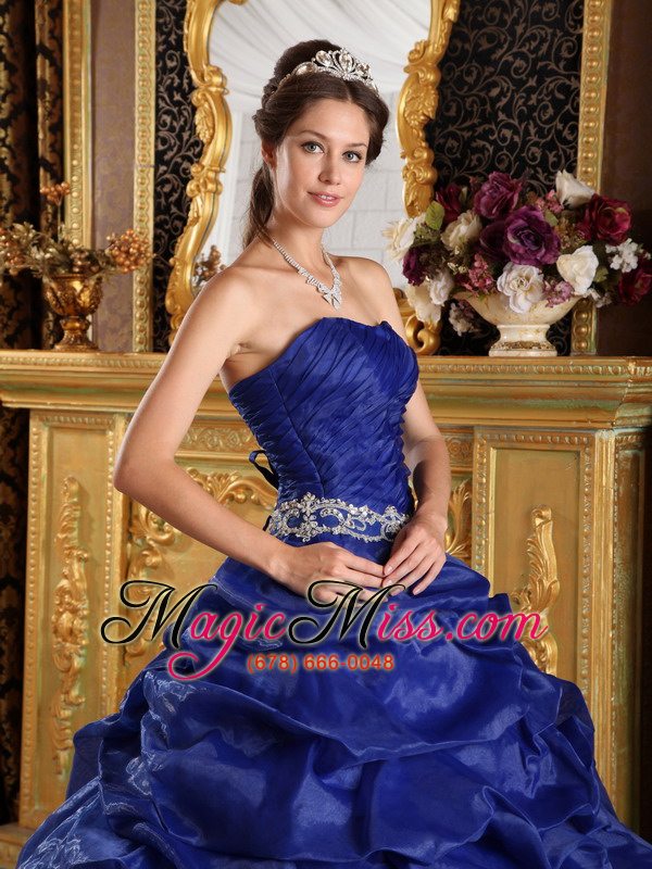 wholesale royal blue ball gown strapless floor-length pick-ups taffeta quinceanera dress