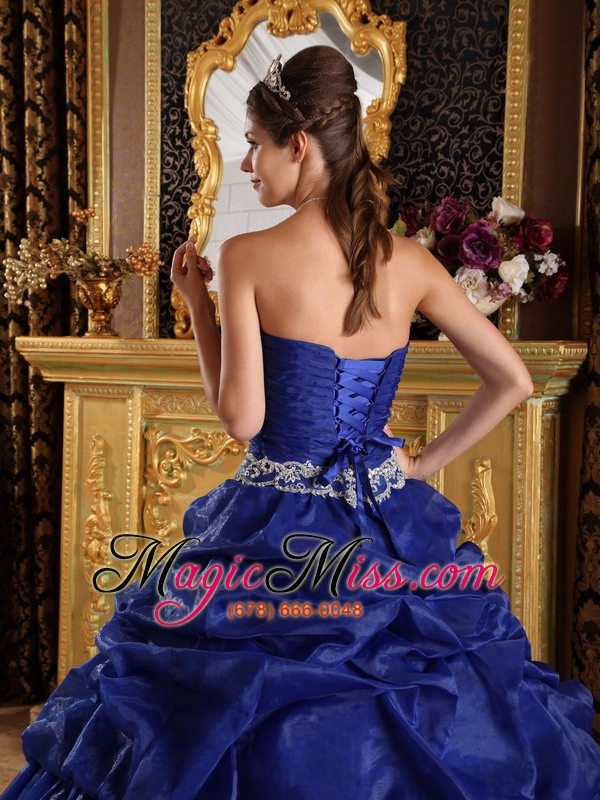 wholesale royal blue ball gown strapless floor-length pick-ups taffeta quinceanera dress