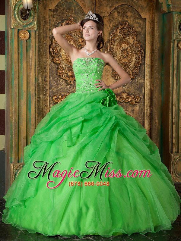 wholesale spring green ball gown strapless floor-length organza beading quinceanera dress